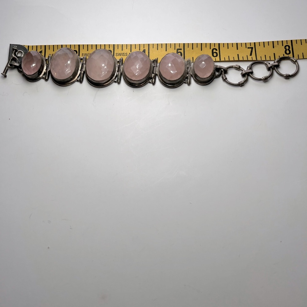 Handmade, Rose Quartz- Faceted, Cushioned withSterling 8”Adjustable Bracelet EUC - Picture 8 of 9